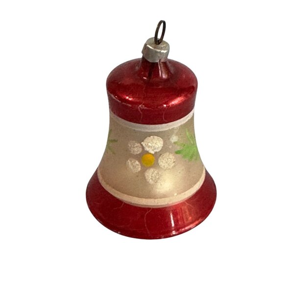 Vintage Christmas Bell Ornament Red & White Glass Hand-Painted West Germany 2 3/ - Picture 2 of 6